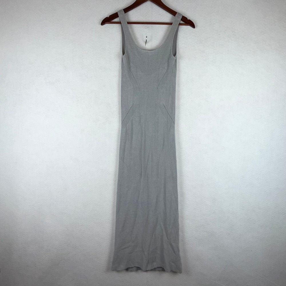 Freshman 1996 Sleeveless Knit Maxi Dress Women XS Gray Ribbed Pointelle 90s
